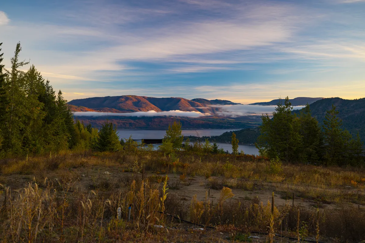 Shuswap Lake from the Highlands hillside at Blind Bay, the south-shore end of the lake Sicamous sits on