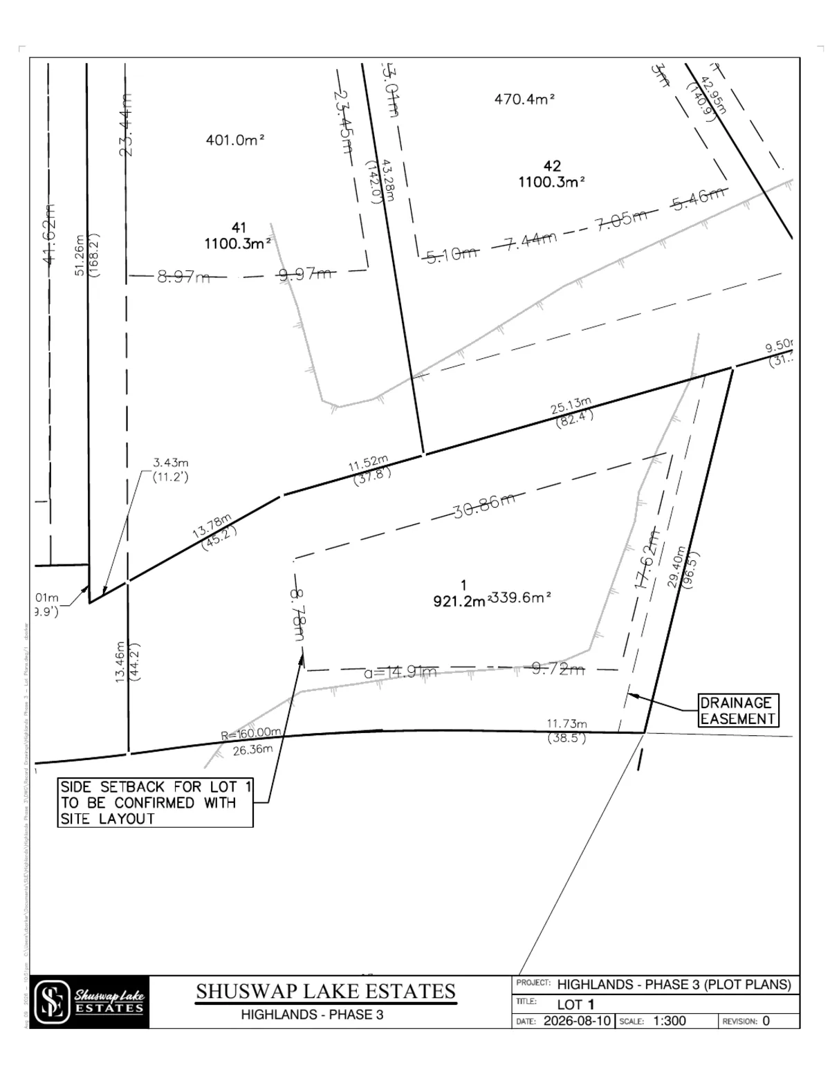 Lot 1 registered survey plot plan, dimensions, setbacks and easements, The Highlands at Blind Bay Phase 3