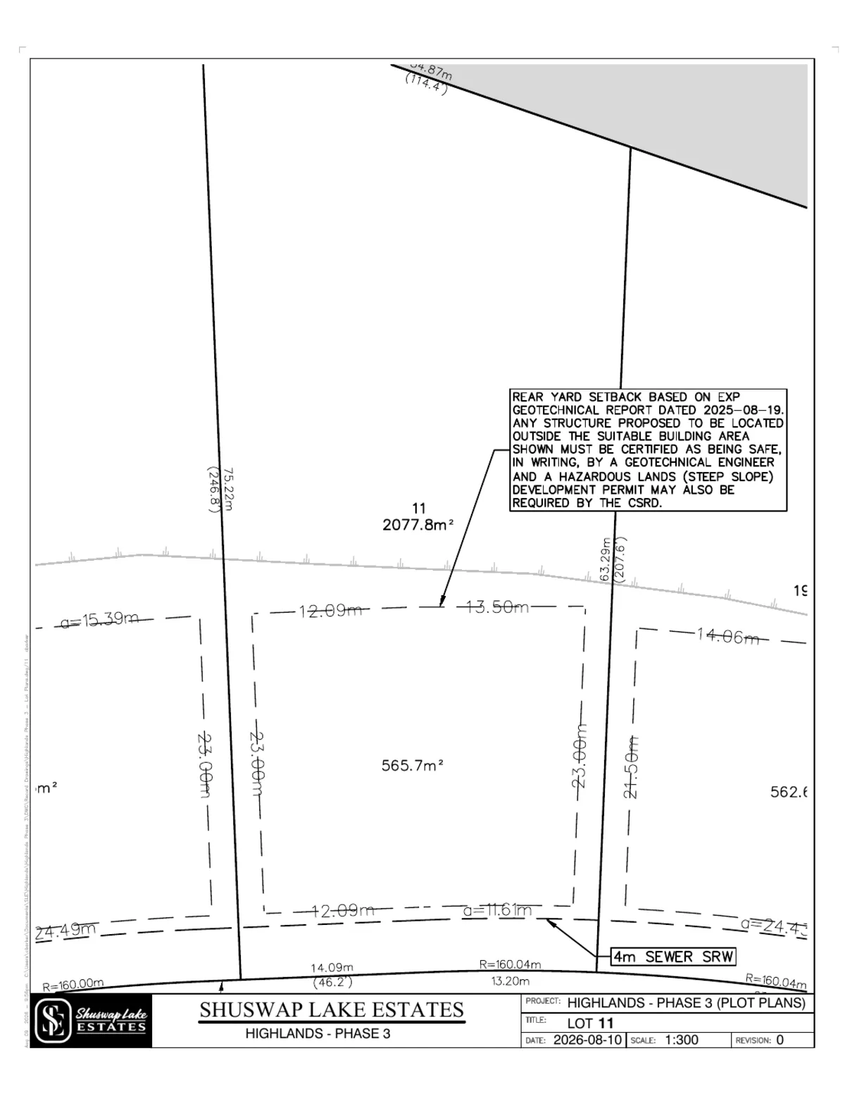 Lot 11 registered survey plot plan, dimensions, setbacks and easements, The Highlands at Blind Bay Phase 3
