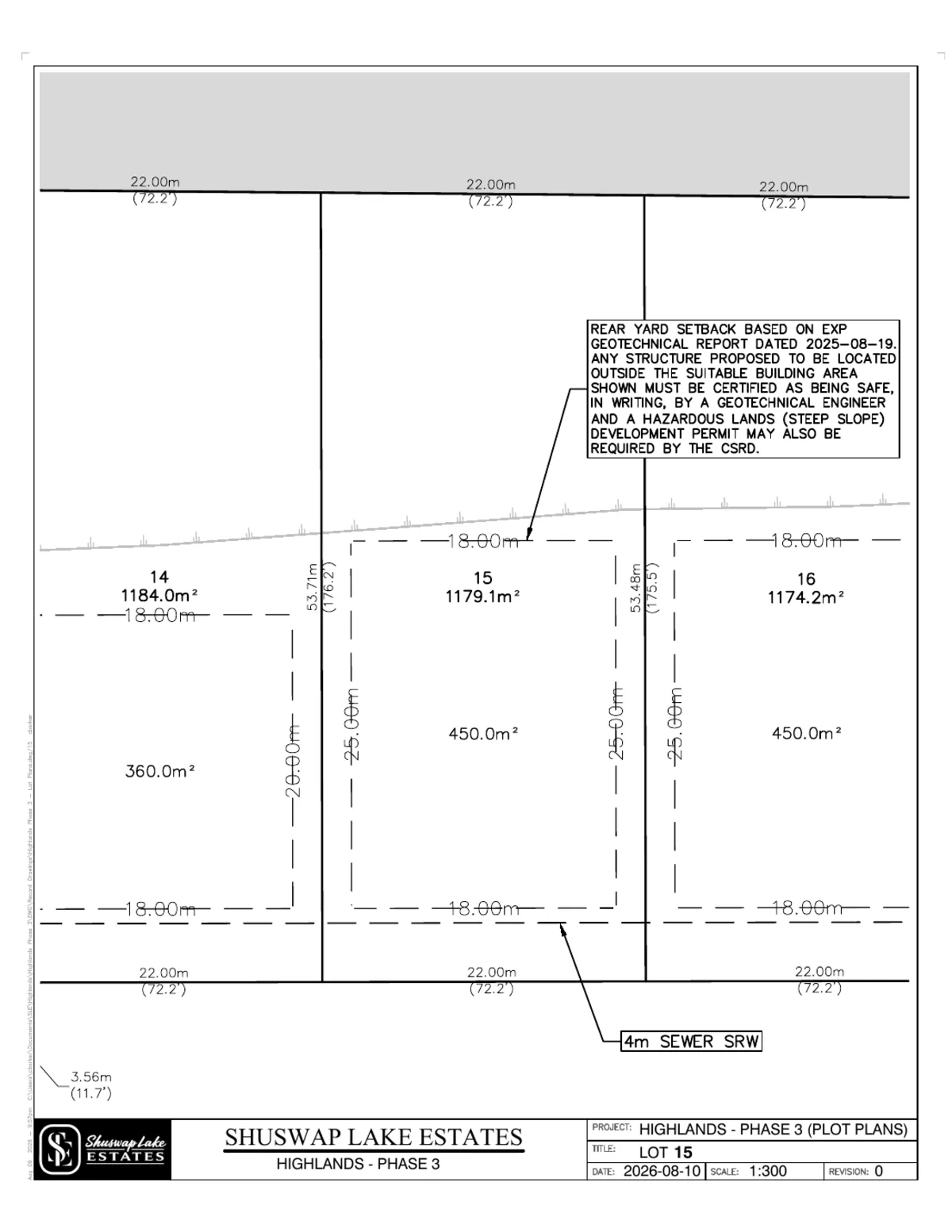 Lot 15 registered survey plot plan, dimensions, setbacks and easements, The Highlands at Blind Bay Phase 3