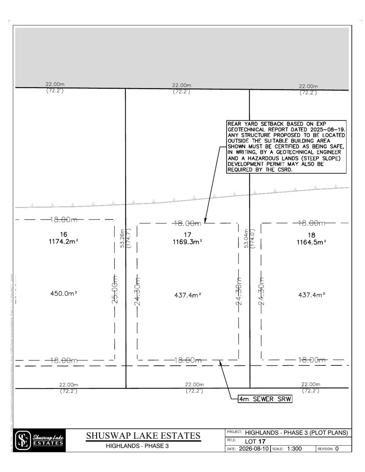 Lot 17 registered survey plot plan, dimensions, setbacks and easements, The Highlands at Blind Bay Phase 3