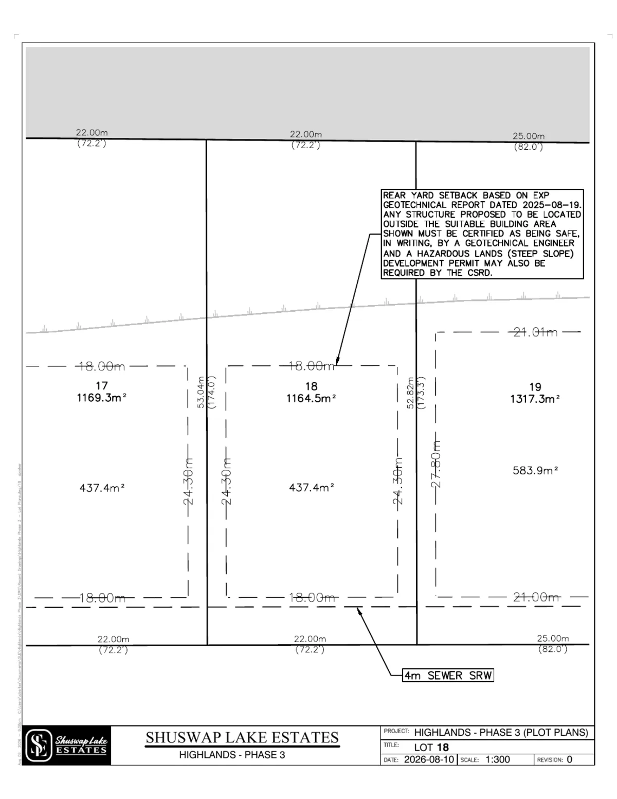Lot 18 registered survey plot plan, dimensions, setbacks and easements, The Highlands at Blind Bay Phase 3