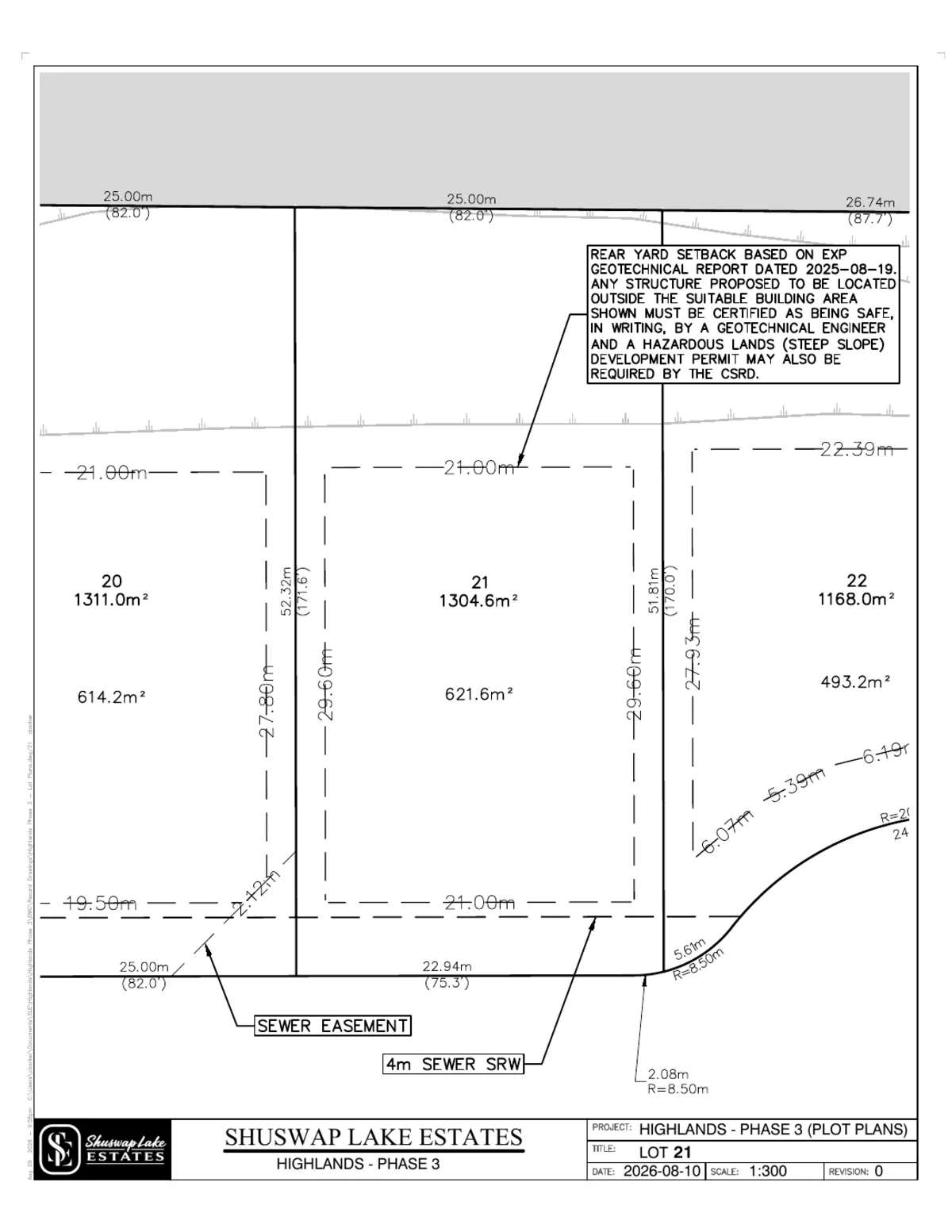 Lot 21 registered survey plot plan, dimensions, setbacks and easements, The Highlands at Blind Bay Phase 3