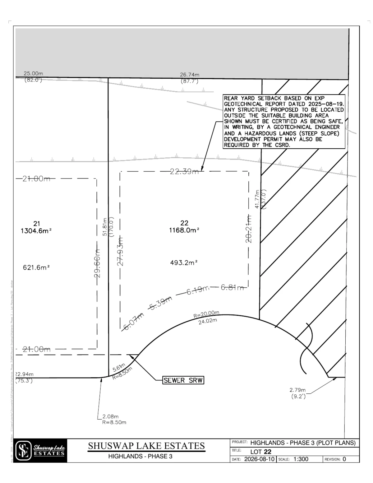 Lot 22 registered survey plot plan, dimensions, setbacks and easements, The Highlands at Blind Bay Phase 3