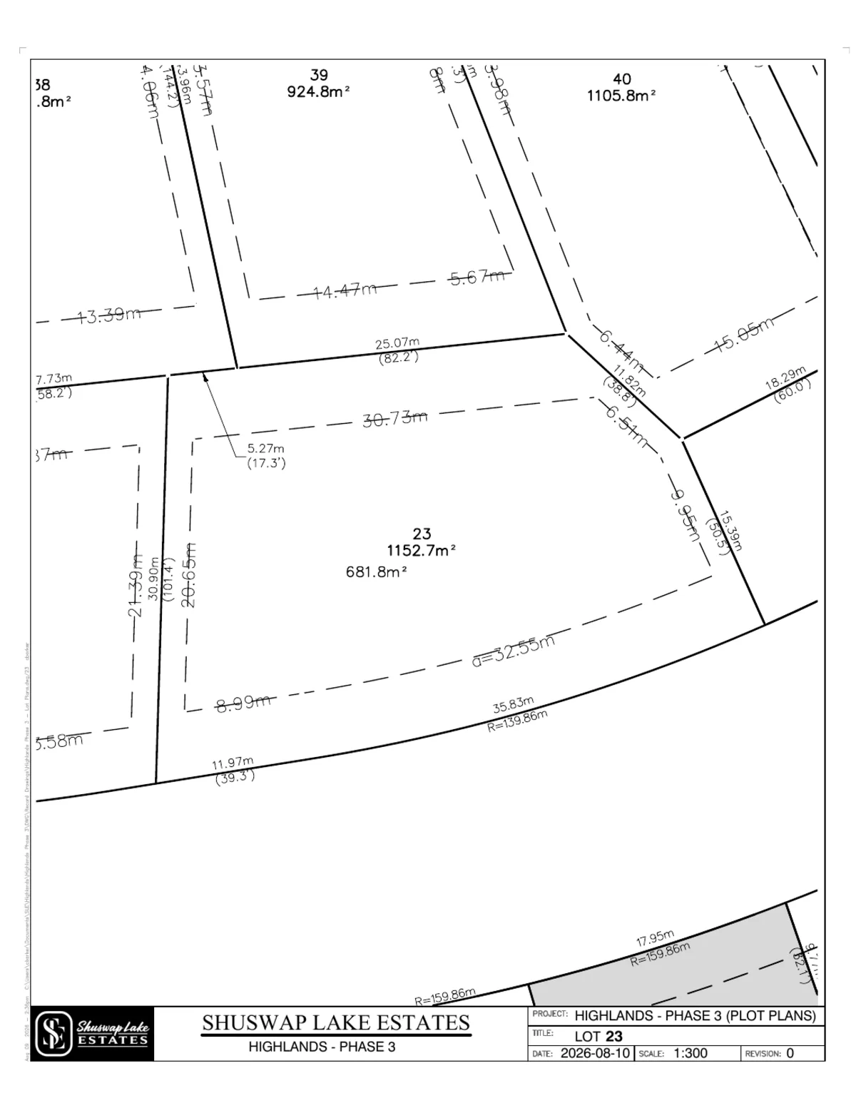 Lot 23 registered survey plot plan, dimensions, setbacks and easements, The Highlands at Blind Bay Phase 3