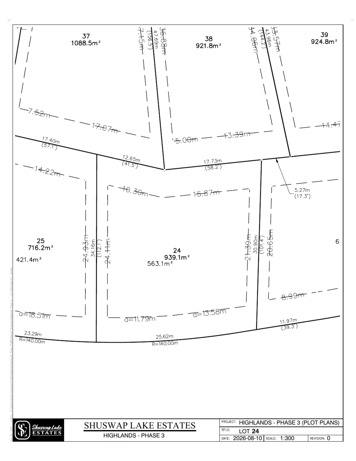 Lot 24 registered survey plot plan, dimensions, setbacks and easements, The Highlands at Blind Bay Phase 3