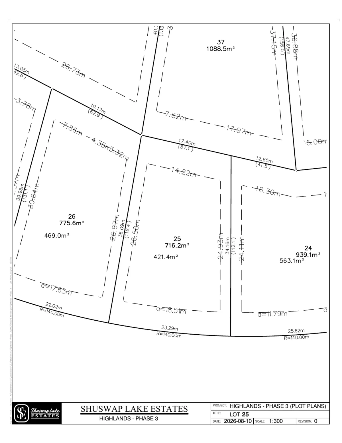 Lot 25 registered survey plot plan, dimensions, setbacks and easements, The Highlands at Blind Bay Phase 3