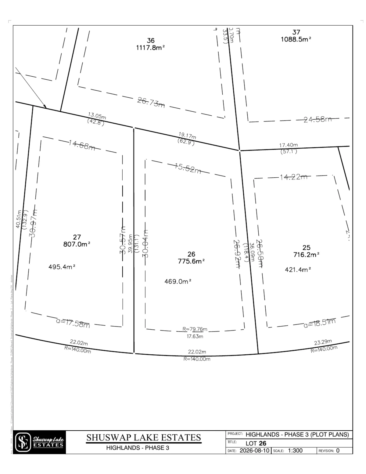 Lot 26 registered survey plot plan, dimensions, setbacks and easements, The Highlands at Blind Bay Phase 3