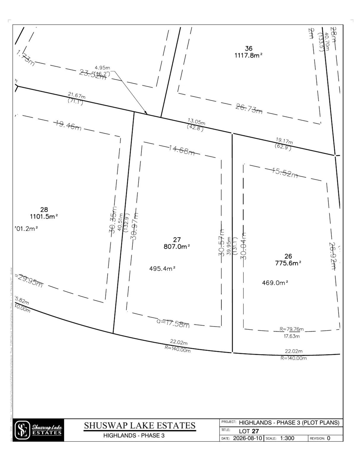Lot 27 registered survey plot plan, dimensions, setbacks and easements, The Highlands at Blind Bay Phase 3