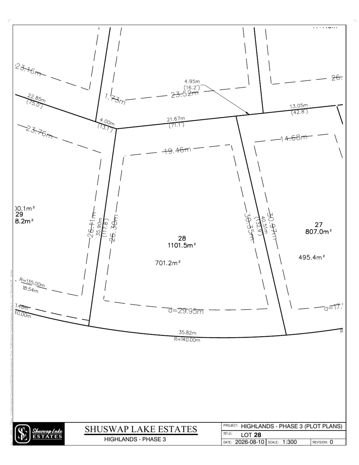 Lot 28 registered survey plot plan, dimensions, setbacks and easements, The Highlands at Blind Bay Phase 3