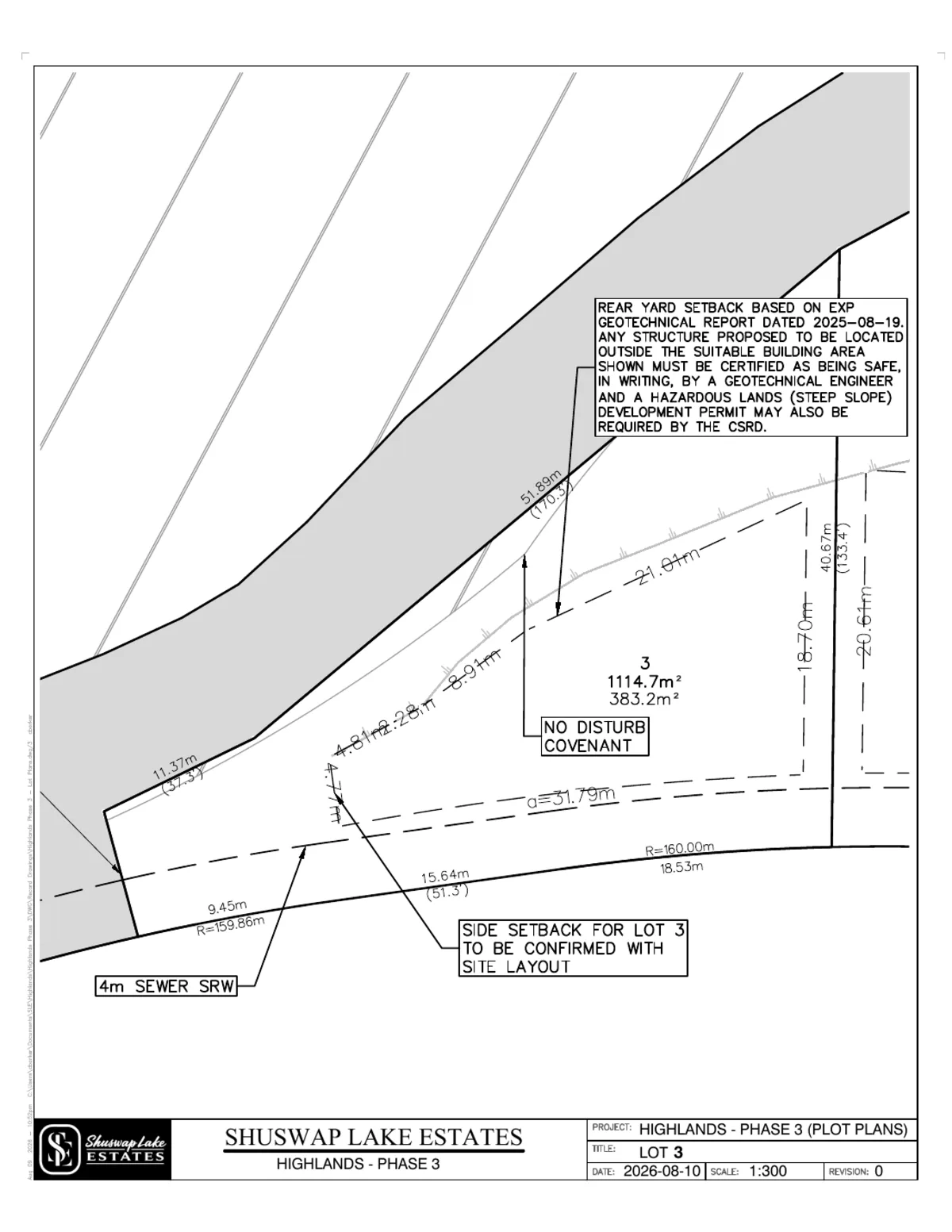 Lot 3 registered survey plot plan, dimensions, setbacks and easements, The Highlands at Blind Bay Phase 3