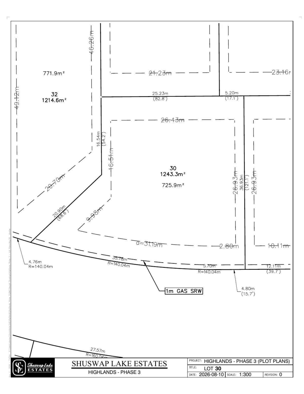 Lot 30 registered survey plot plan, dimensions, setbacks and easements, The Highlands at Blind Bay Phase 3