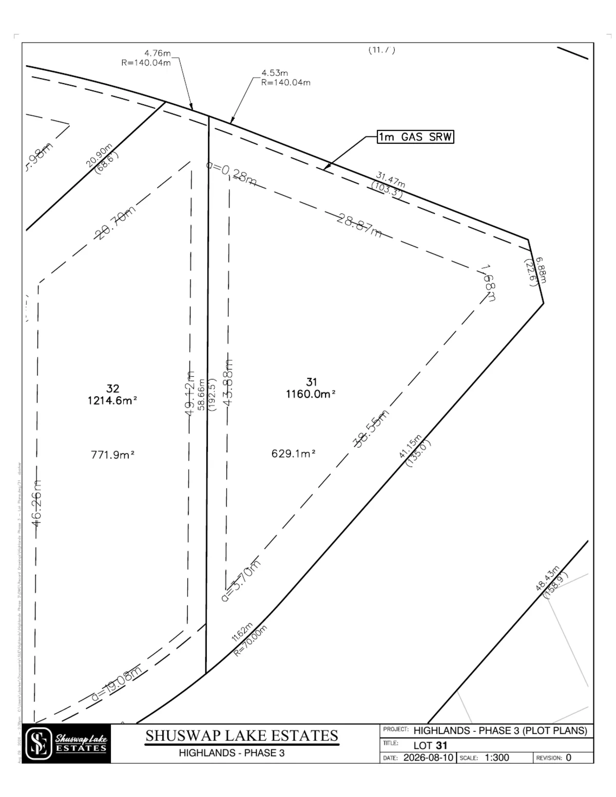 Lot 31 registered survey plot plan, dimensions, setbacks and easements, The Highlands at Blind Bay Phase 3