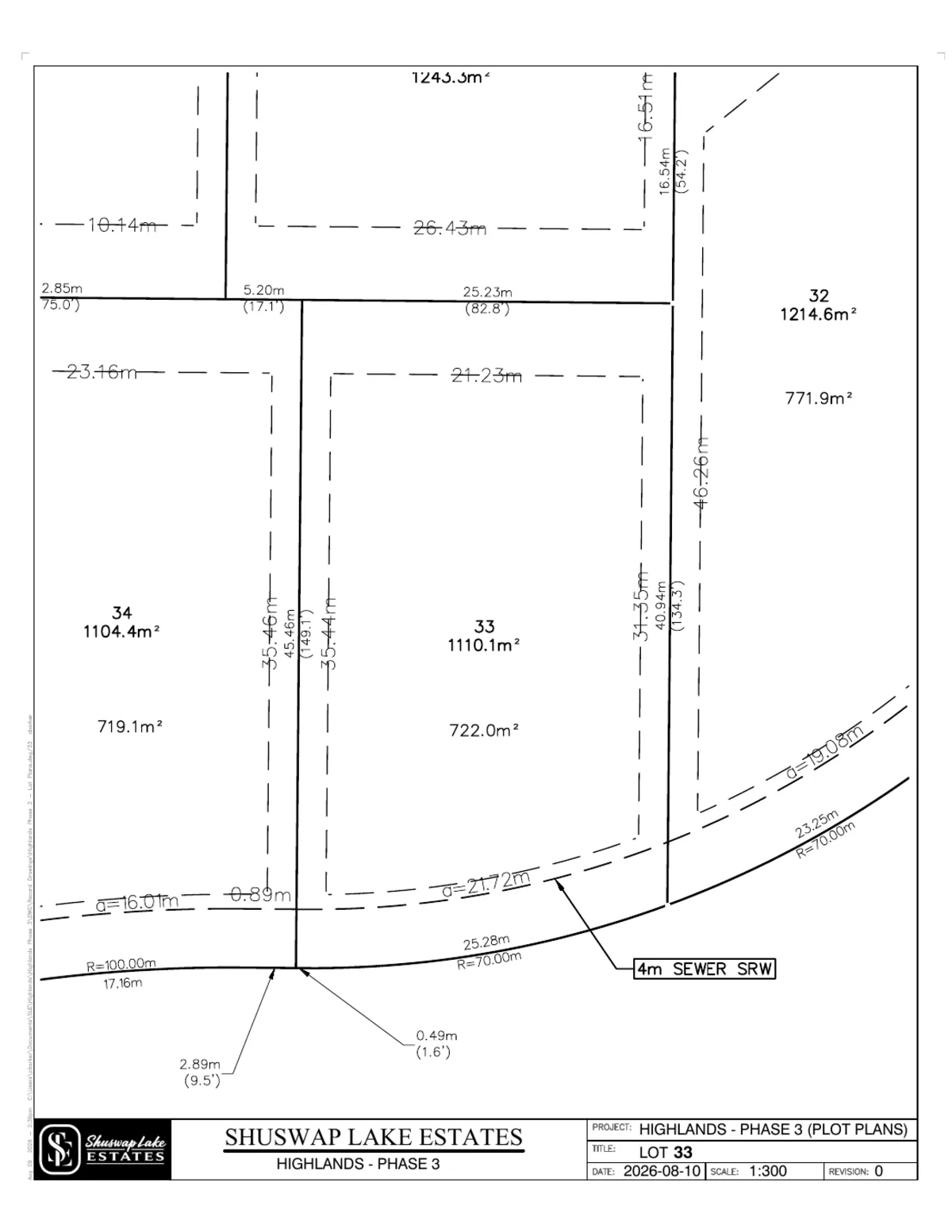 Lot 33 registered survey plot plan, dimensions, setbacks and easements, The Highlands at Blind Bay Phase 3