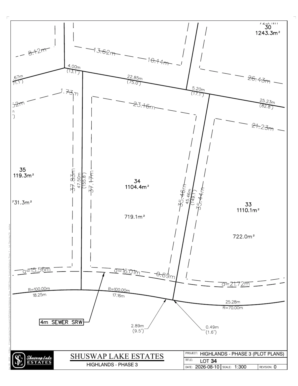 Lot 34 registered survey plot plan, dimensions, setbacks and easements, The Highlands at Blind Bay Phase 3