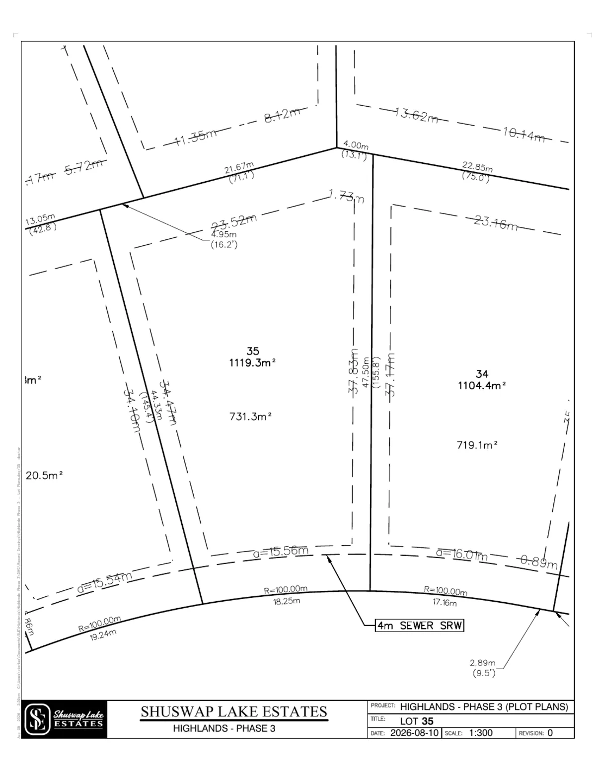 Lot 35 registered survey plot plan, dimensions, setbacks and easements, The Highlands at Blind Bay Phase 3