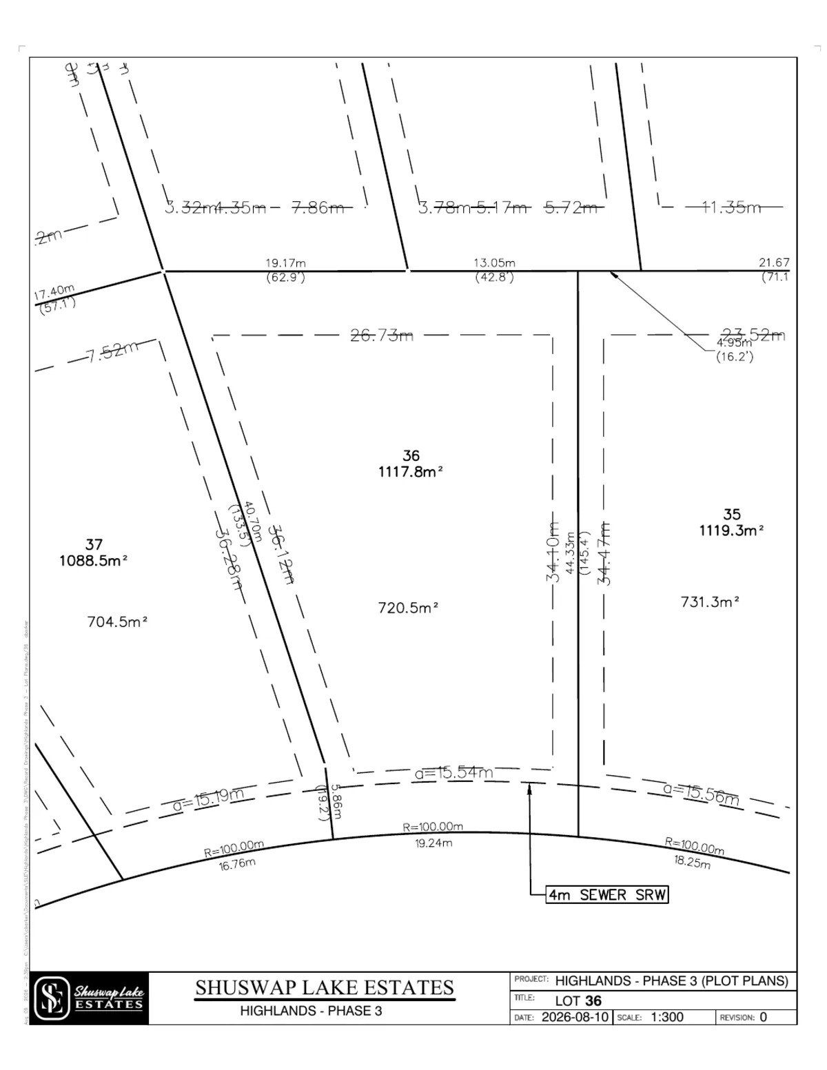 Lot 36 registered survey plot plan, dimensions, setbacks and easements, The Highlands at Blind Bay Phase 3