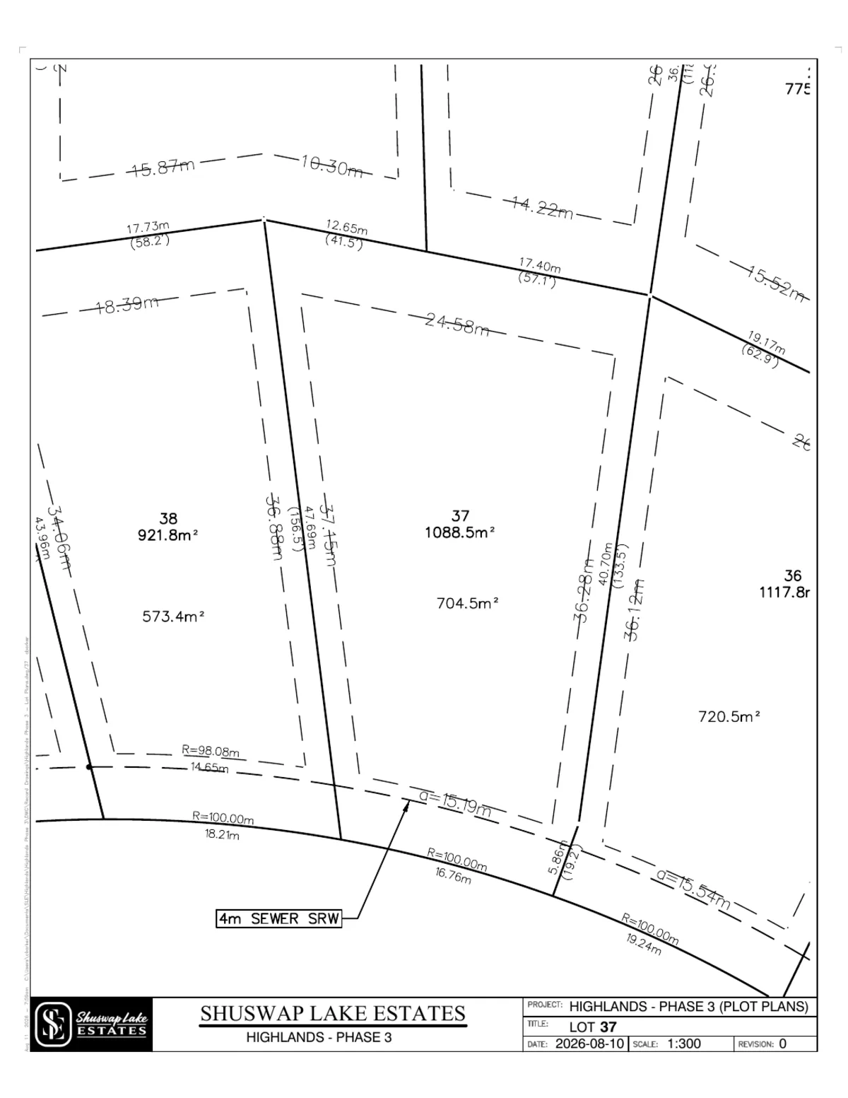 Lot 37 registered survey plot plan, dimensions, setbacks and easements, The Highlands at Blind Bay Phase 3