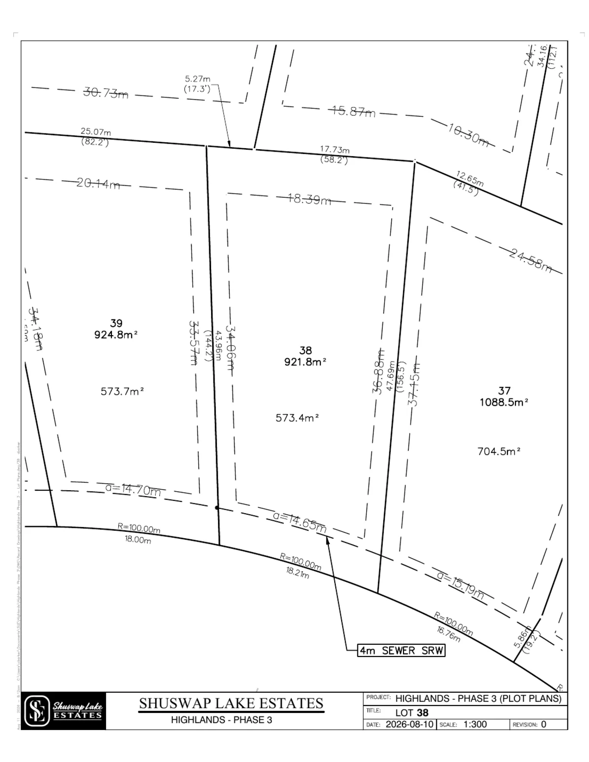 Lot 38 registered survey plot plan, dimensions, setbacks and easements, The Highlands at Blind Bay Phase 3