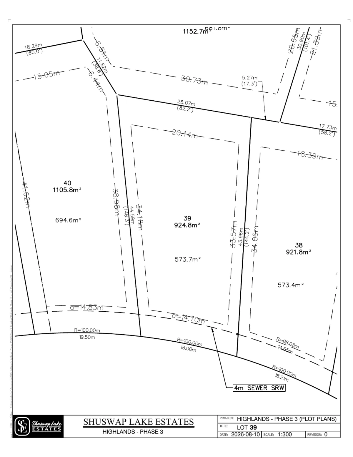 Lot 39 registered survey plot plan, dimensions, setbacks and easements, The Highlands at Blind Bay Phase 3