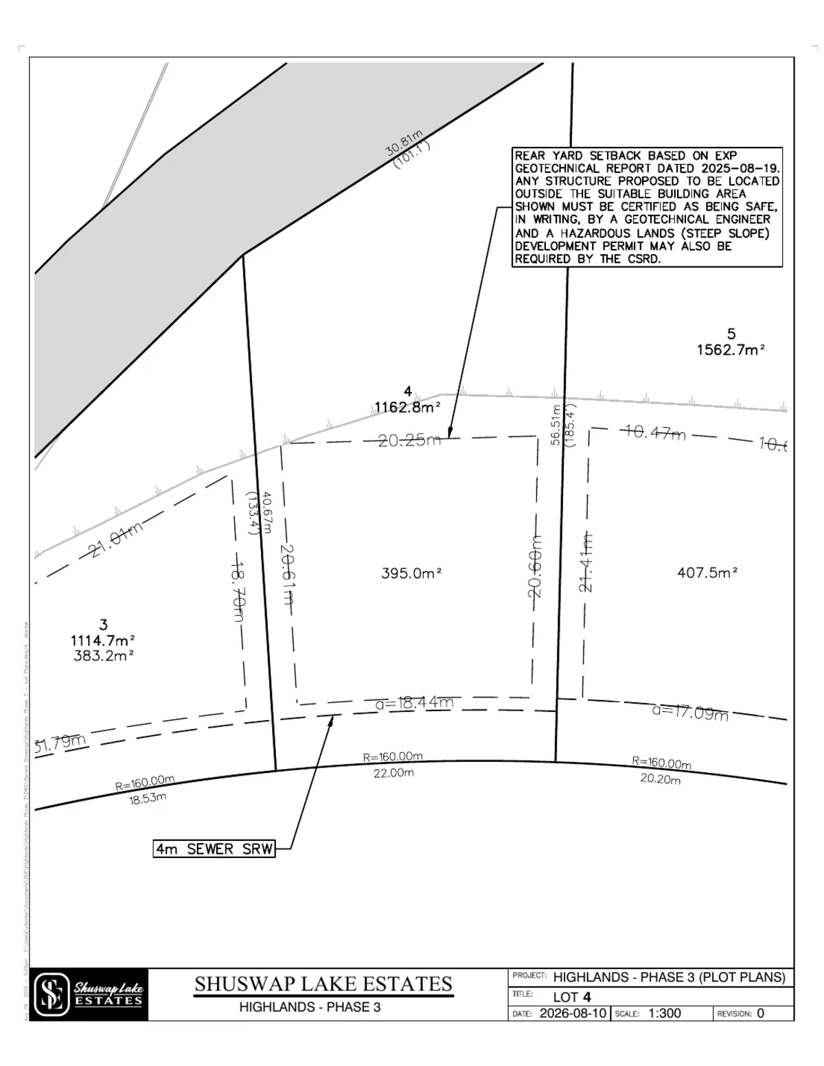 Lot 4 registered survey plot plan, dimensions, setbacks and easements, The Highlands at Blind Bay Phase 3