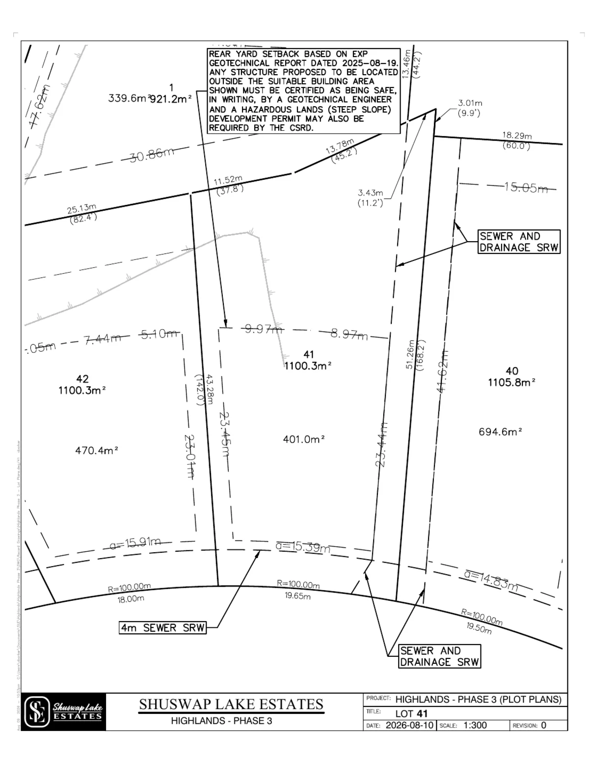Lot 41 registered survey plot plan, dimensions, setbacks and easements, The Highlands at Blind Bay Phase 3