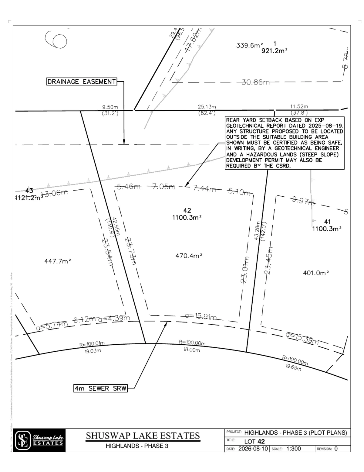 Lot 42 registered survey plot plan, dimensions, setbacks and easements, The Highlands at Blind Bay Phase 3