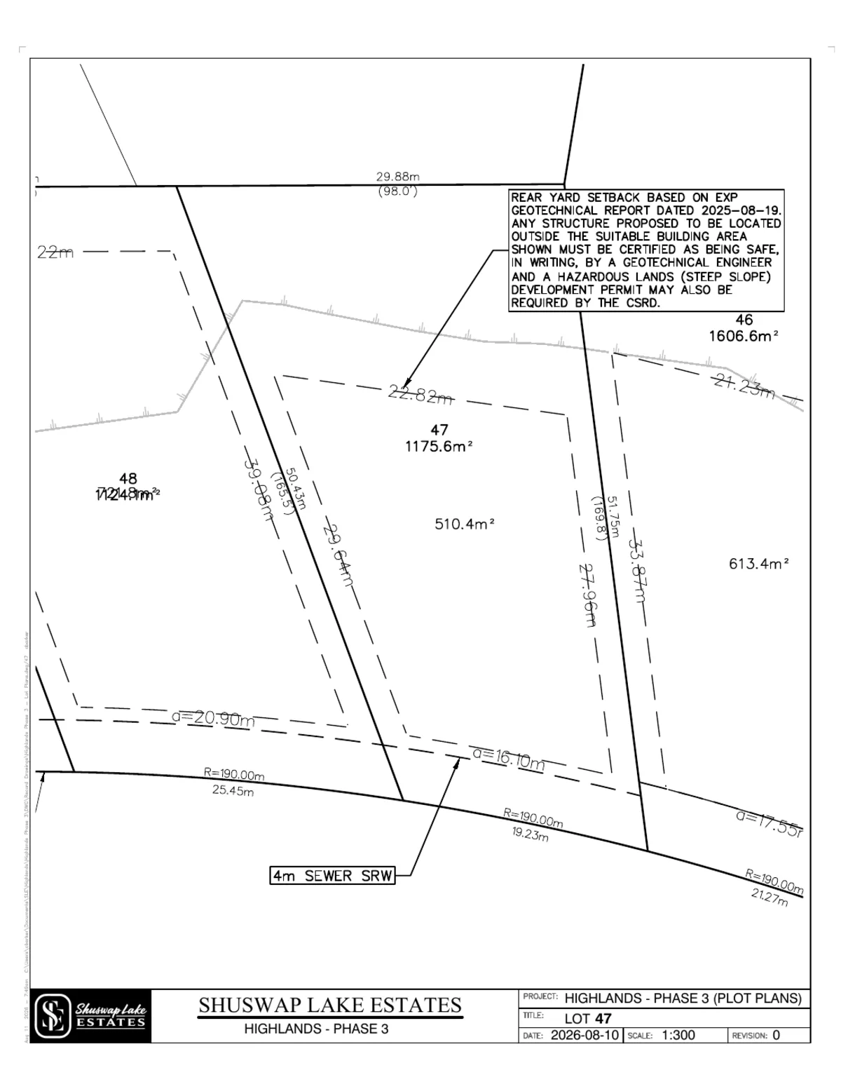 Lot 47 registered survey plot plan, dimensions, setbacks and easements, The Highlands at Blind Bay Phase 3