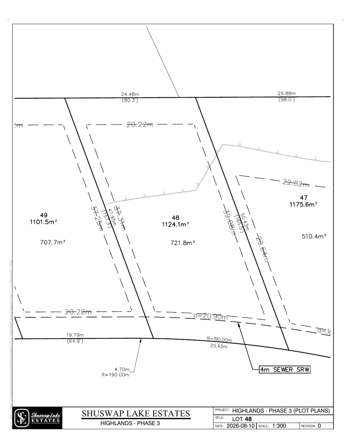 Lot 48 registered survey plot plan, dimensions, setbacks and easements, The Highlands at Blind Bay Phase 3