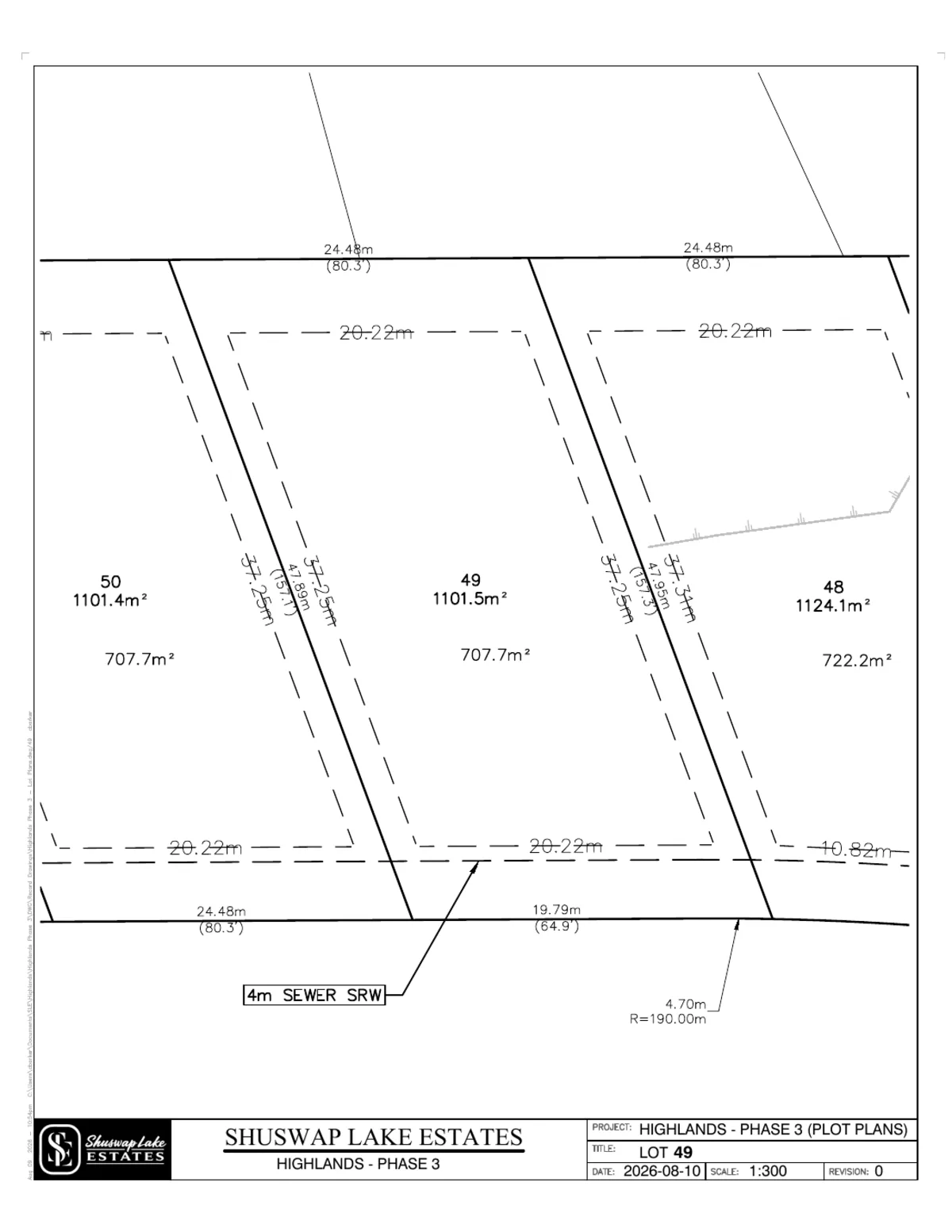 Lot 49 registered survey plot plan, dimensions, setbacks and easements, The Highlands at Blind Bay Phase 3