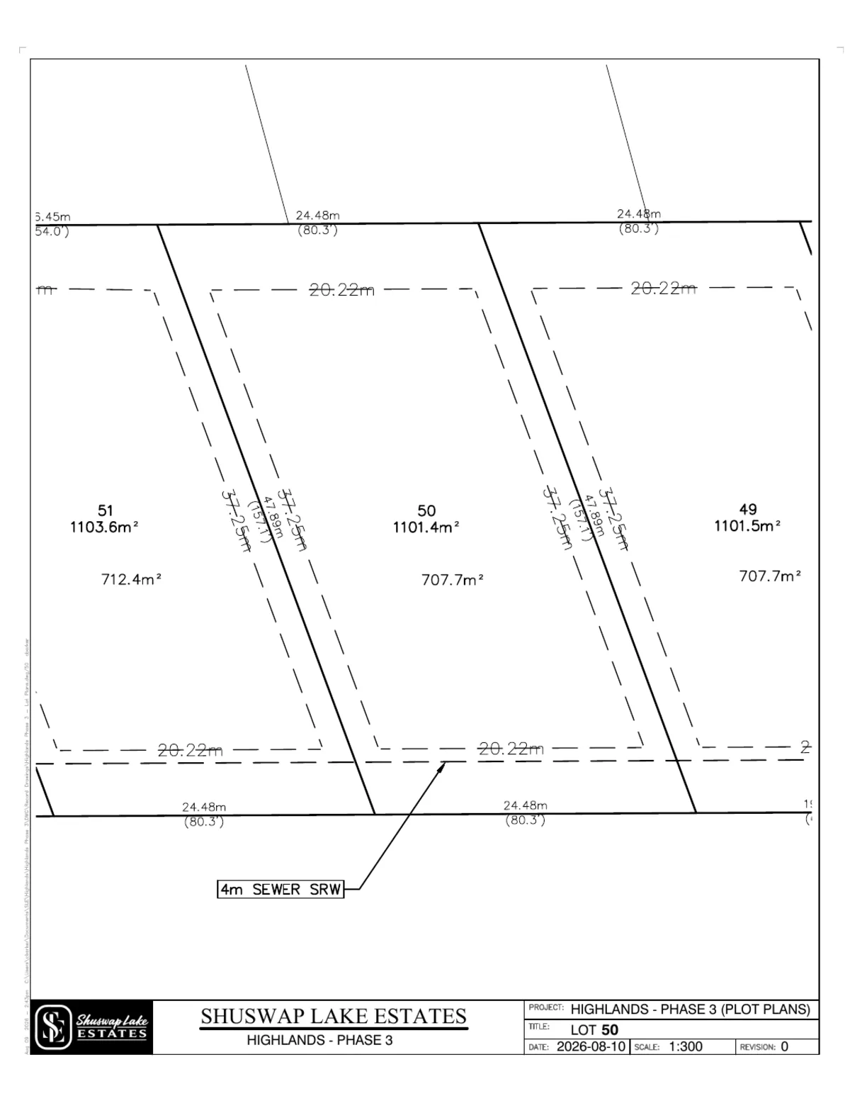 Lot 50 registered survey plot plan, dimensions, setbacks and easements, The Highlands at Blind Bay Phase 3