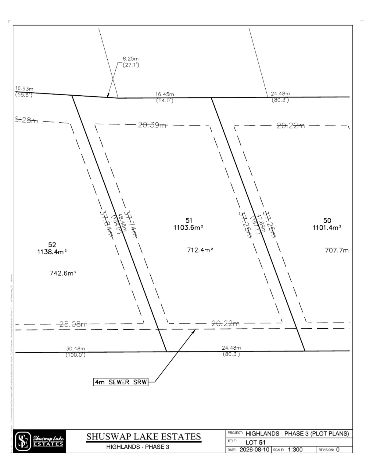 Lot 51 registered survey plot plan, dimensions, setbacks and easements, The Highlands at Blind Bay Phase 3