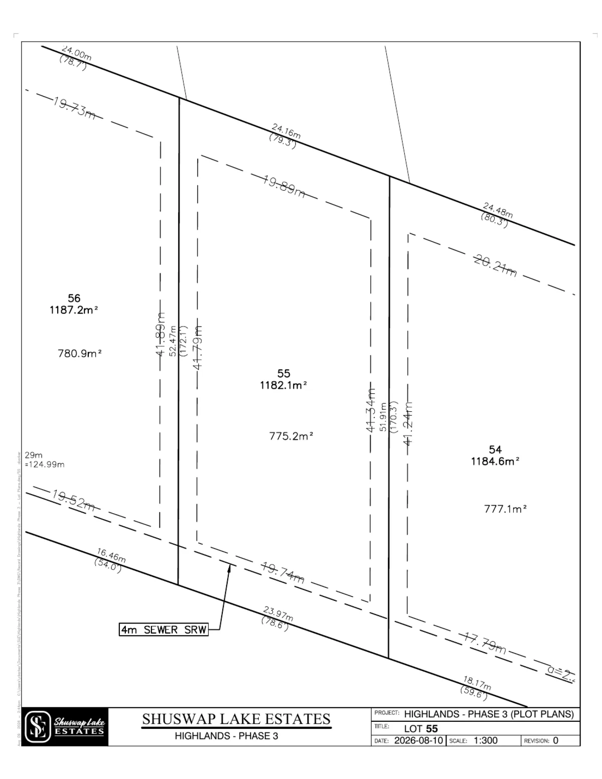 Lot 55 registered survey plot plan, dimensions, setbacks and easements, The Highlands at Blind Bay Phase 3