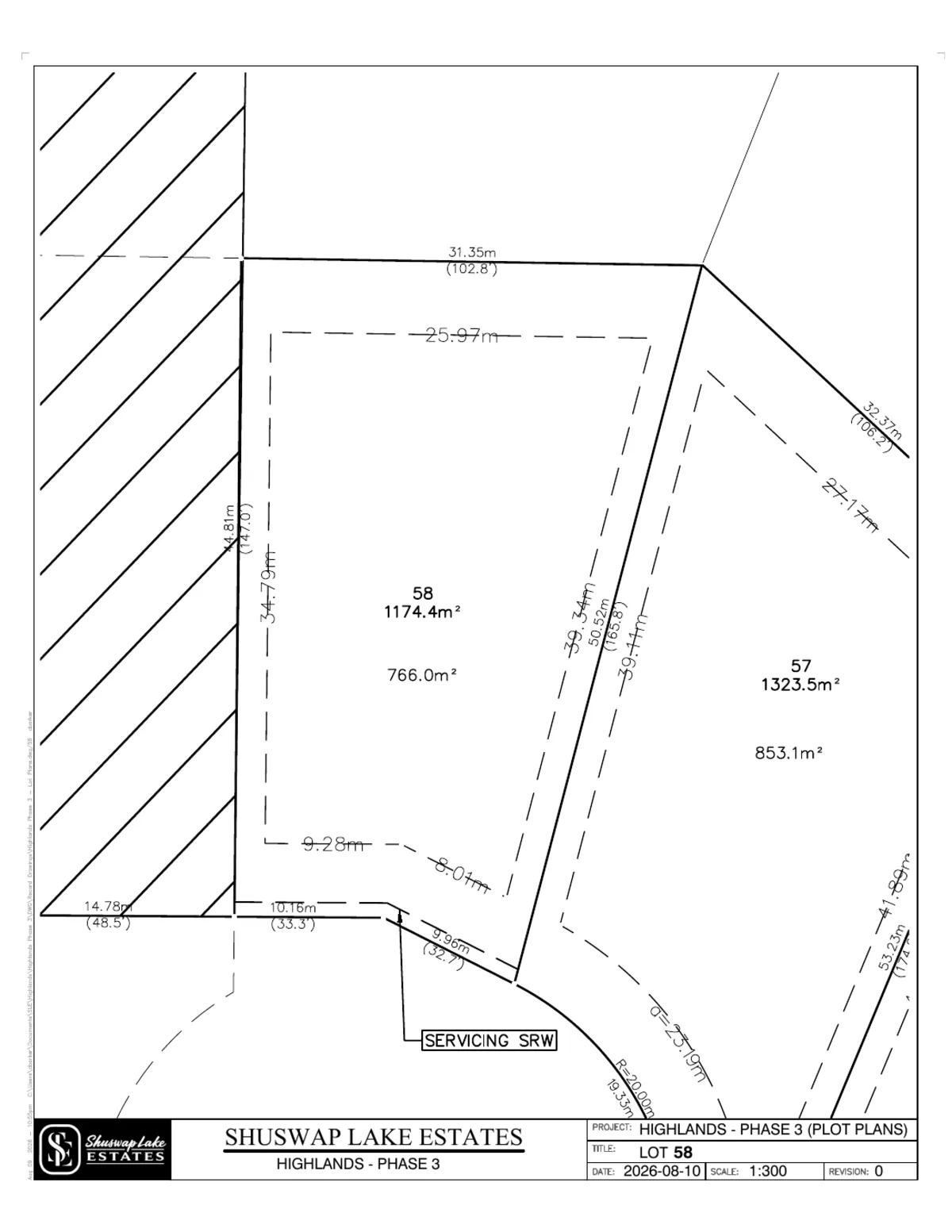 Lot 58 registered survey plot plan, dimensions, setbacks and easements, The Highlands at Blind Bay Phase 3