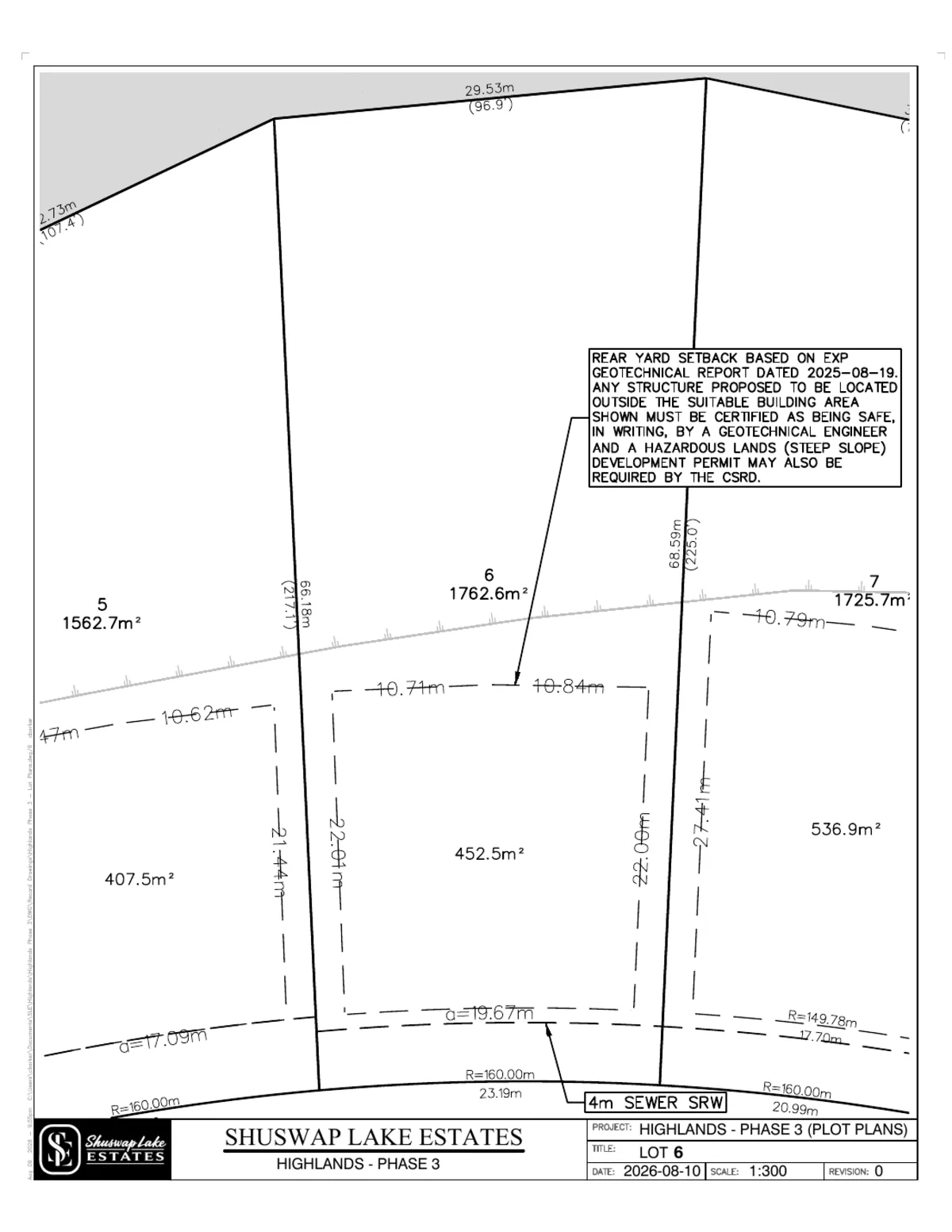 Lot 6 registered survey plot plan, dimensions, setbacks and easements, The Highlands at Blind Bay Phase 3