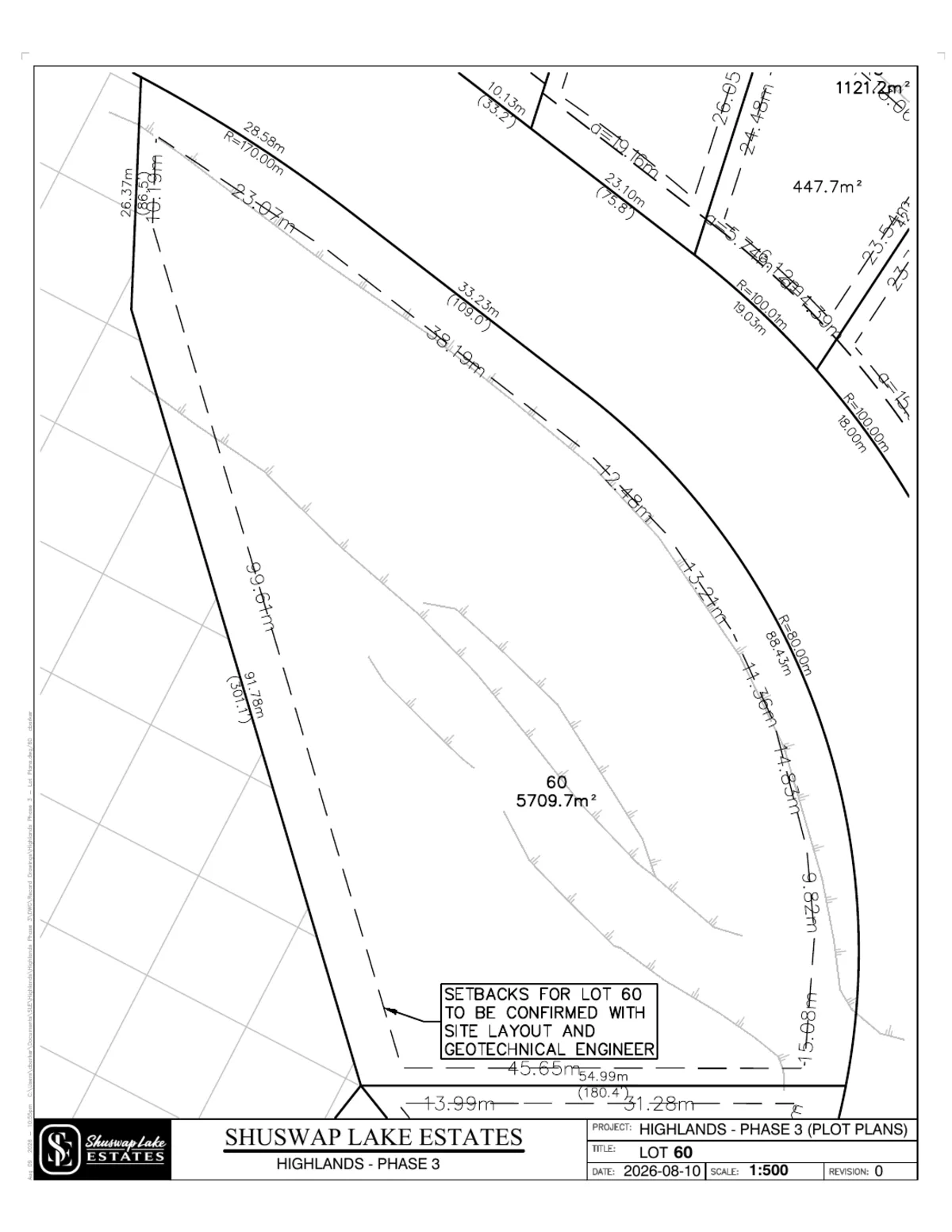 Lot 60 registered survey plot plan, dimensions, setbacks and easements, The Highlands at Blind Bay Phase 3
