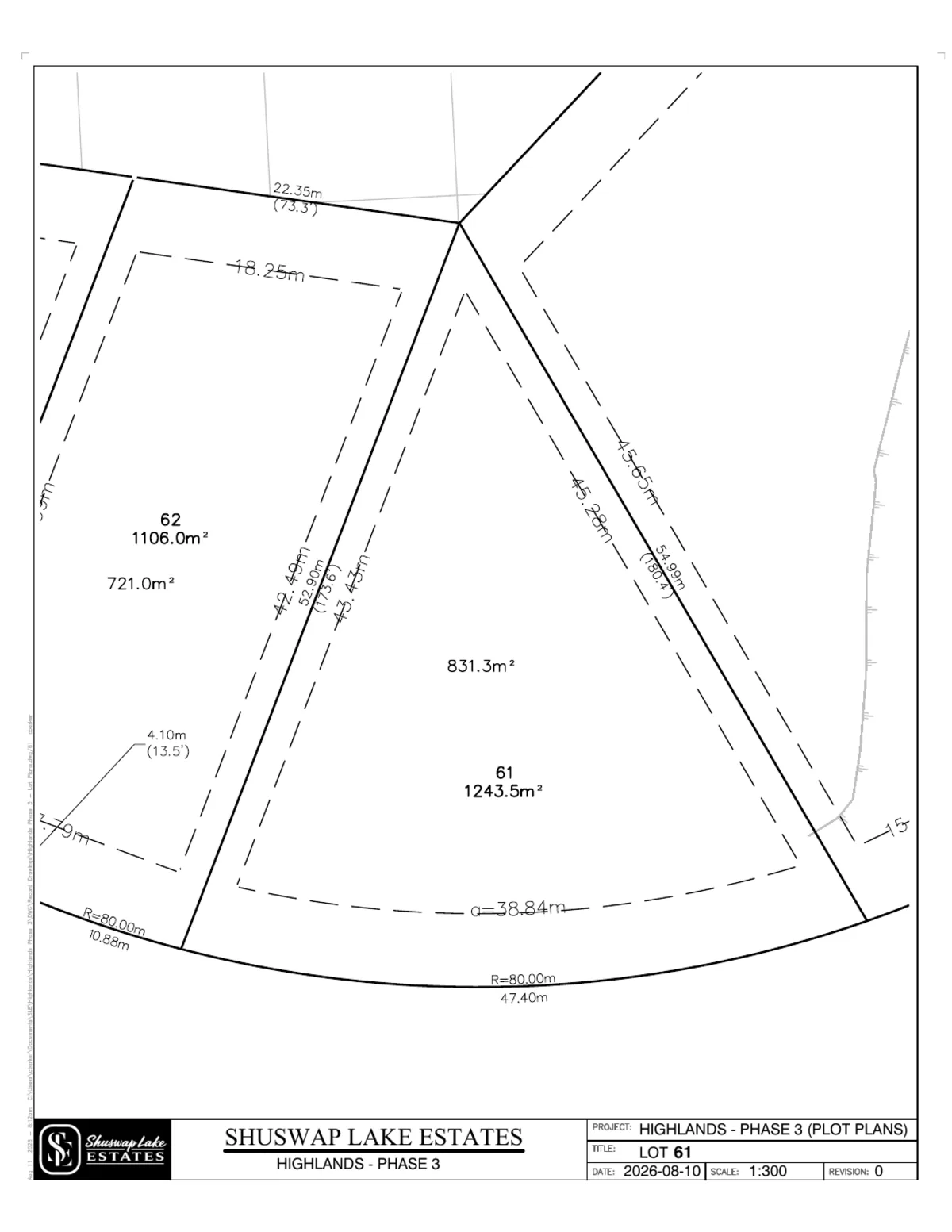 Lot 61 registered survey plot plan, dimensions, setbacks and easements, The Highlands at Blind Bay Phase 3