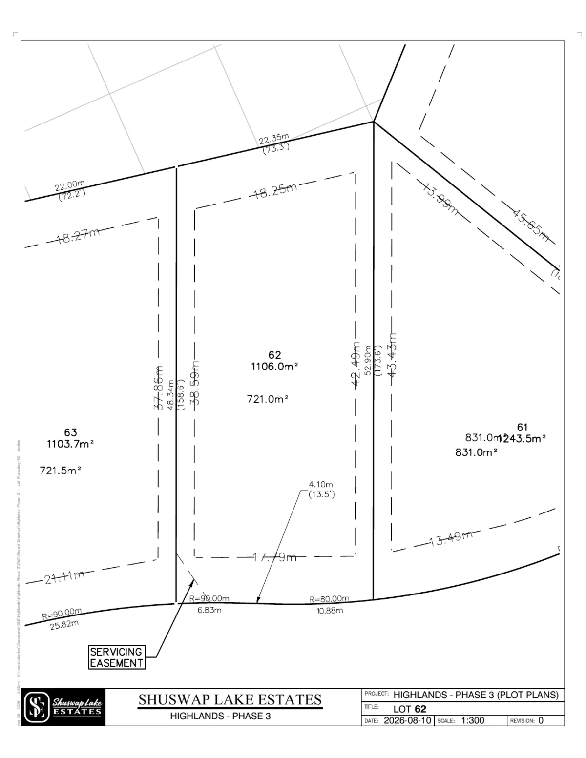 Lot 62 registered survey plot plan, dimensions, setbacks and easements, The Highlands at Blind Bay Phase 3
