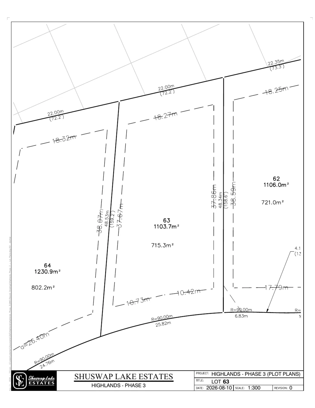 Lot 63 registered survey plot plan, dimensions, setbacks and easements, The Highlands at Blind Bay Phase 3
