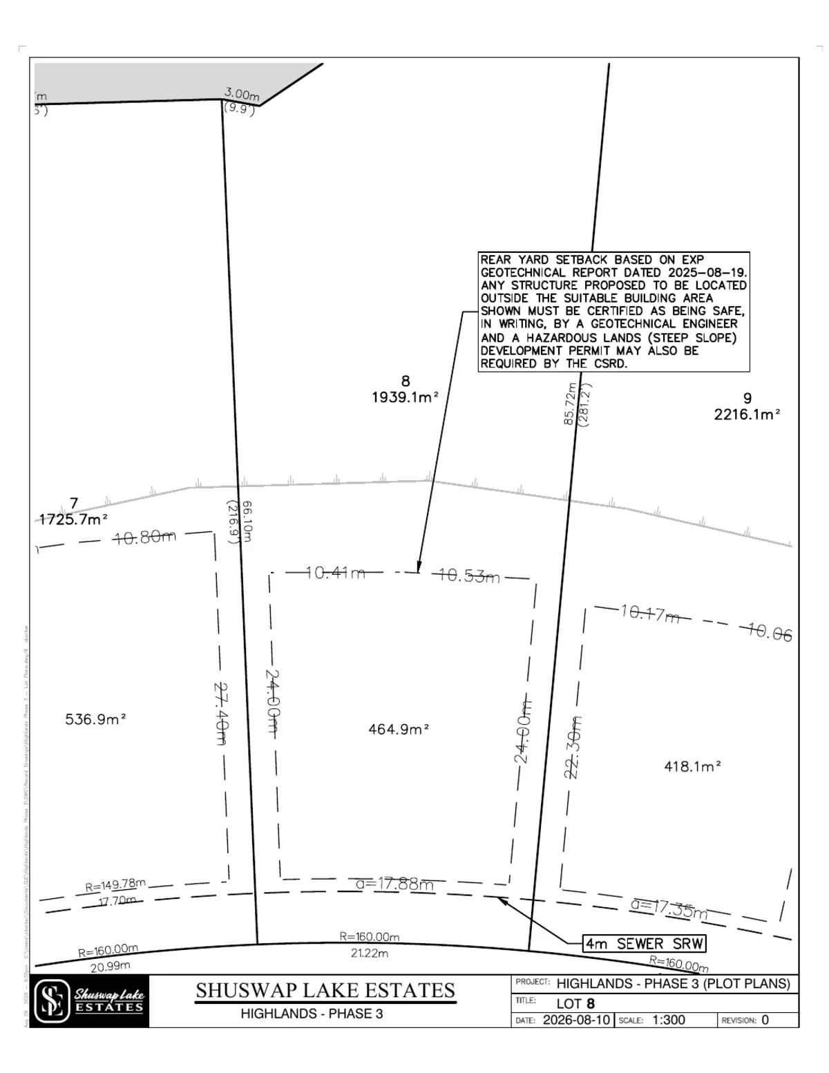 Lot 8 registered survey plot plan, dimensions, setbacks and easements, The Highlands at Blind Bay Phase 3